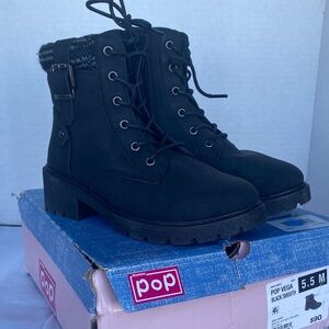 Pop Women's Black Side Zip Combat Boots